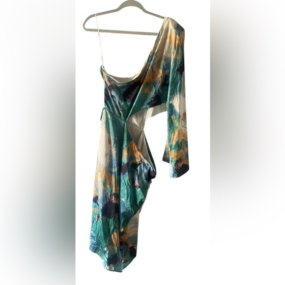 Fashion Nova Gossip Girl satin midi dress- size 2X Teal Combo NWT - Picture 9 of 13